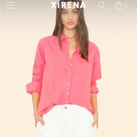 Xirena Sugar Poppy Beau 100% Cotton long sleeve button up made in the USA Shirt - Picture 12 of 13